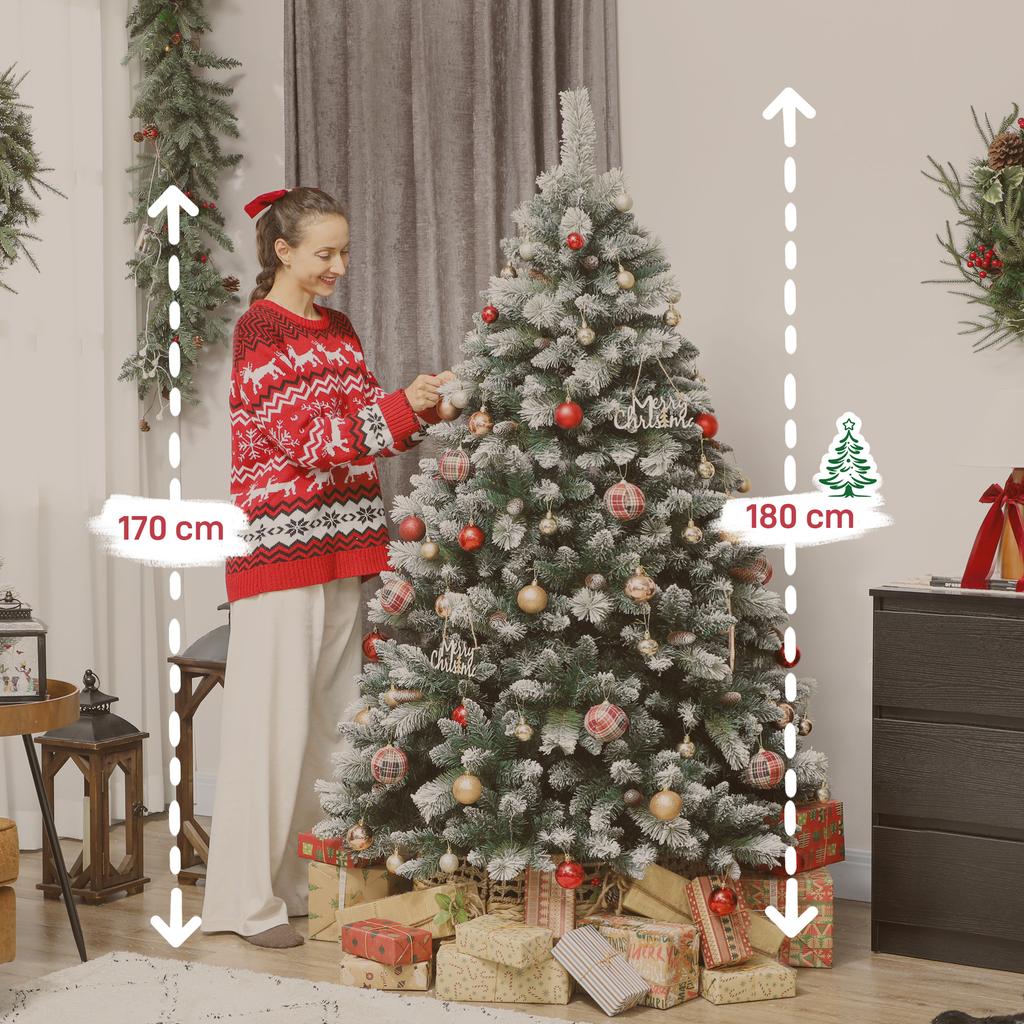 Artificial Christmas Tree 180 Cm Artificial Fir Tree with Snow, 1000 Tips 34 Pine Cones Wide Base