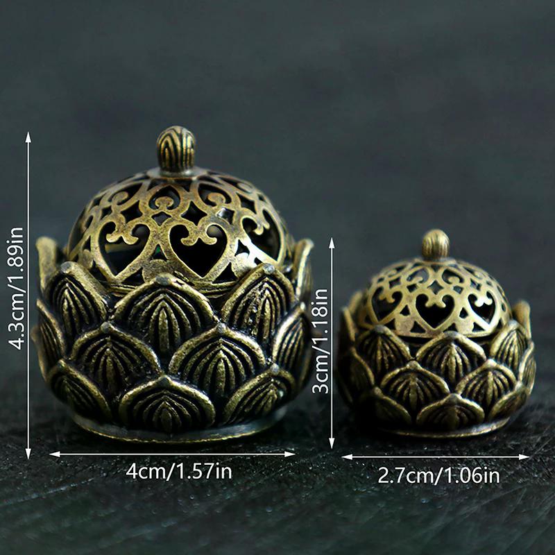 1Pcs Retro Copper Small Lotus Hollow Out Incense Stick Burner Brass Incense Holder With Cover Home Decoration Sandalwood Censer