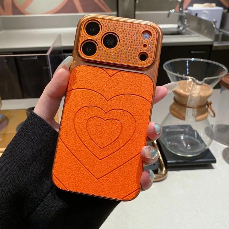 Glitzer Diamant Strass Kamera Schutz Handyhülle Für Für Iphone 17 16 1 14 13 17Pro Max Einbuchtung Herz Lederstruktur Hülle