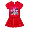 Girls' Cartoon Color Block Raglan Dress with Pleated Ruffle Skirt
