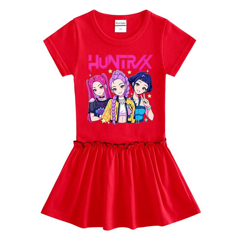Girls' Cartoon Color Block Raglan Dress with Pleated Ruffle Skirt