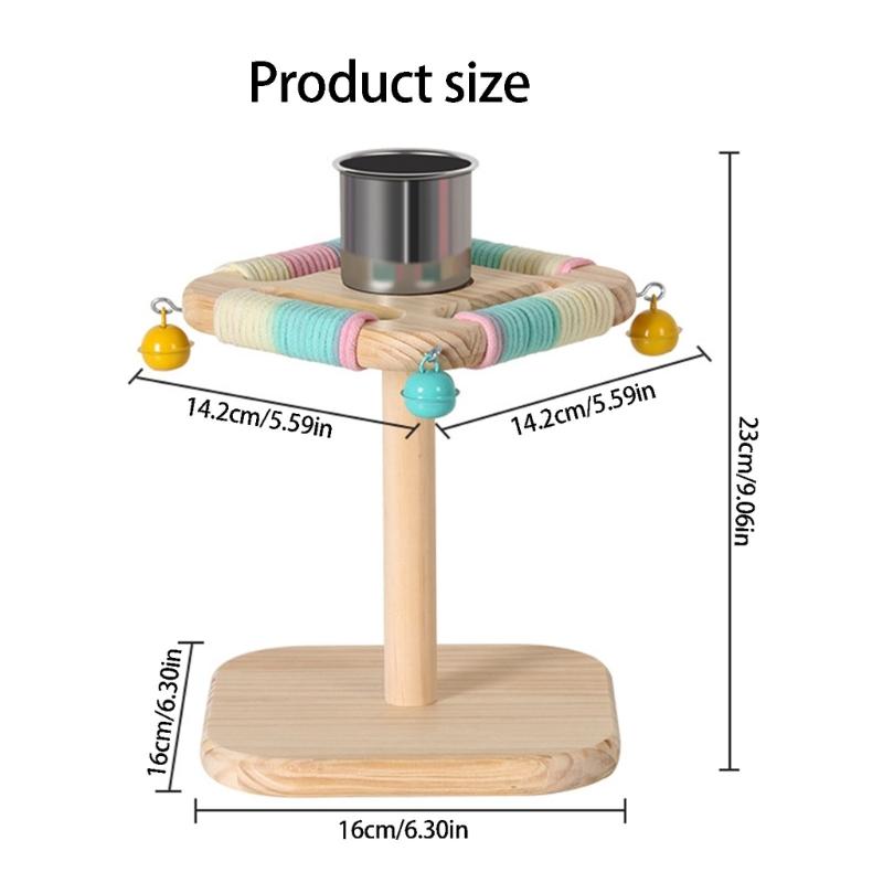 Bird Bells Stand Perch for Small Pet Birds, Wooden Home Play Frame with Textured Top Bar and Rounded Wood Finish for Daily Use Indoors