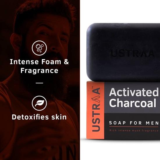 Ustraa Deo Soap For Men With Activated Charcoal, 8 x 100 G (Pack Of 8) | With Activated Charcoal | Rich Intense Musk Fragrance | Powerful fragrance