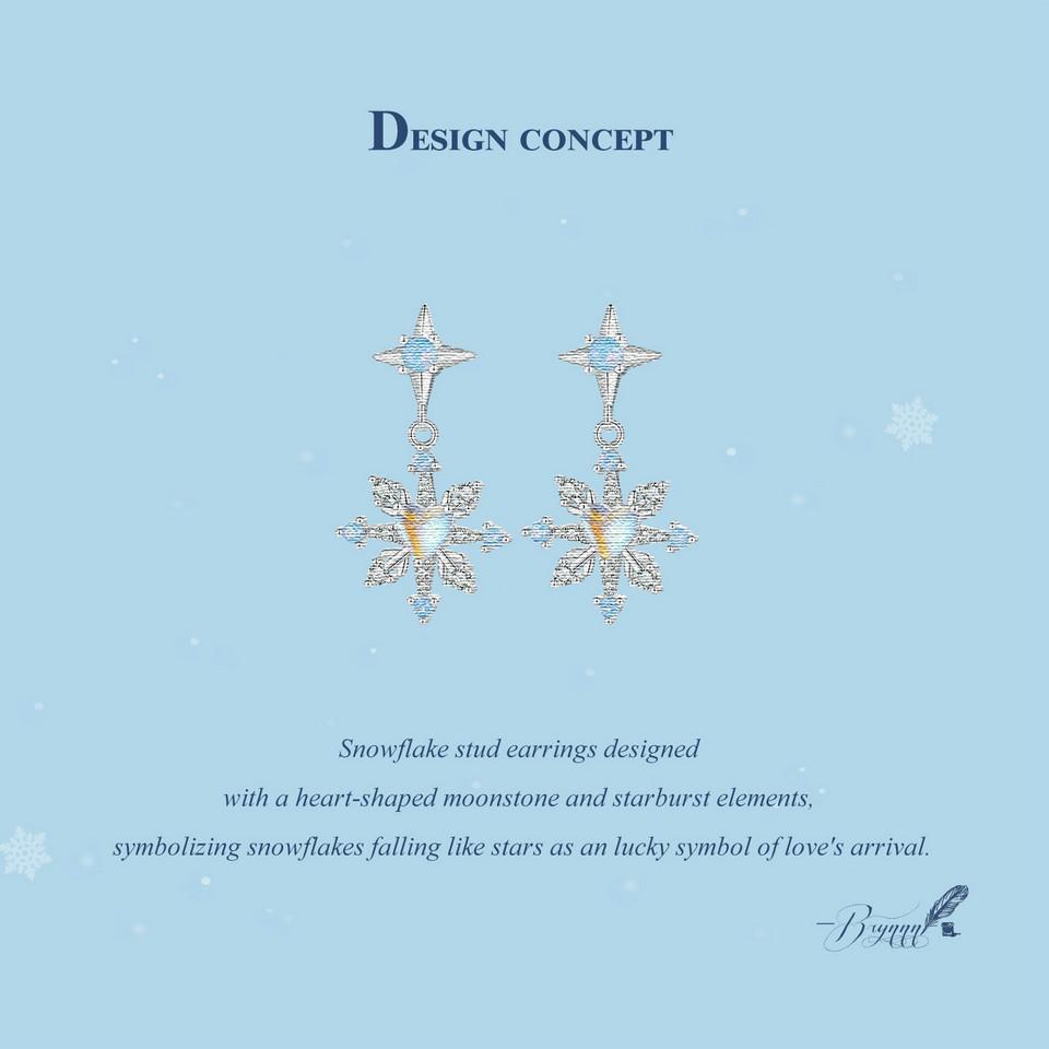 BAMOER 925 Sterling Silver Snowflake Stud Earrings Heart Shape Opal Earrings for Women Delicate Fine Jewelry Gift