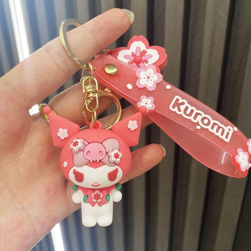 Cute Pink Cherry Blossom Cinnamoroll Cartoon Keychain