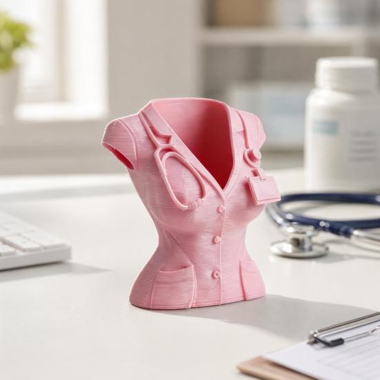 3D Printed Nurse Pen Holder, Creative Figurine with Stethoscope Design, Matte Finish Desktop Organizer for Pens Makeup Brushes, Cute Desk Decor for