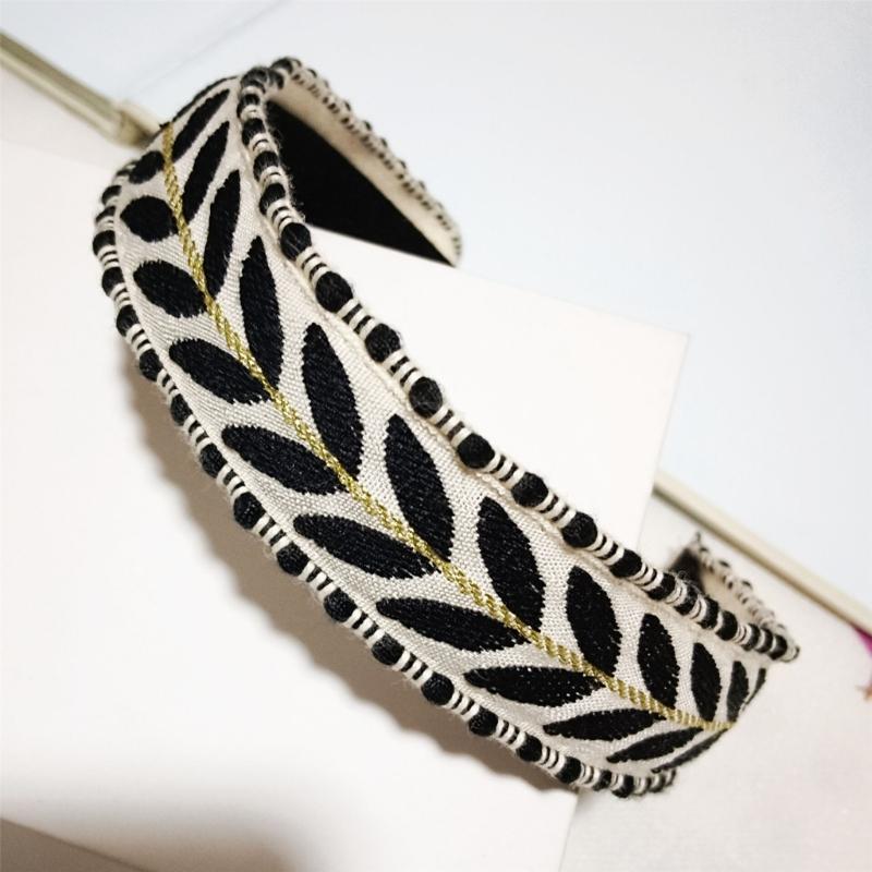 Wide Knotted Hairband With Leaf Embroidery Design Headbands Soft Fabric Hair Decoration Fashion Headwear For Women Girls