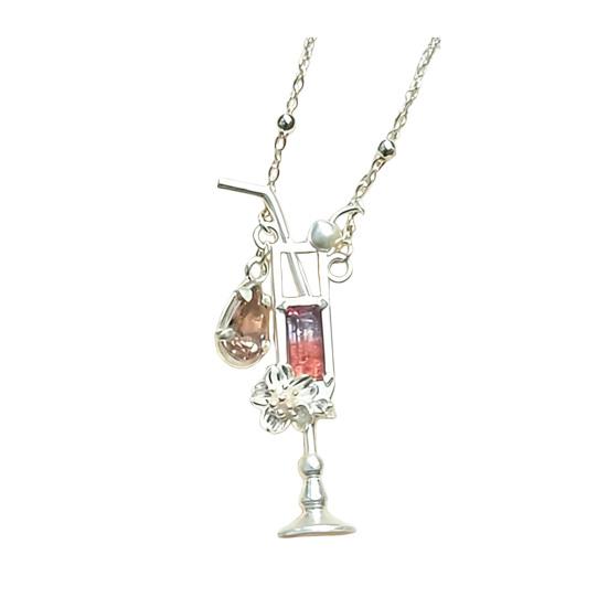 Women Necklace Cocktail Glass Shape Charm Necklace with Olivine Inlay Adjustable Length Weddings Parties