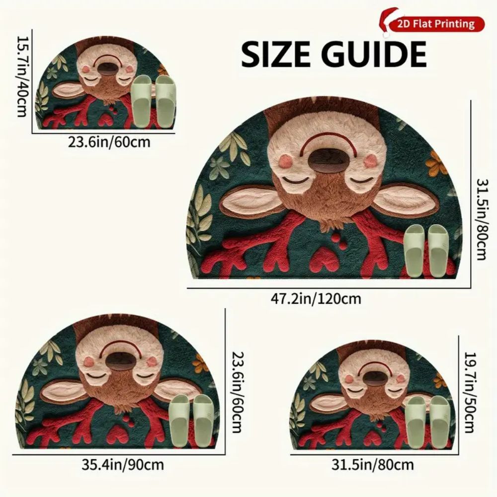 VIAMA Christmas Reindeer Semi-circular Floor Mat Anti-slip Entrance Rug Winter Bathroom Kitchen Floor Pad Home Decoration