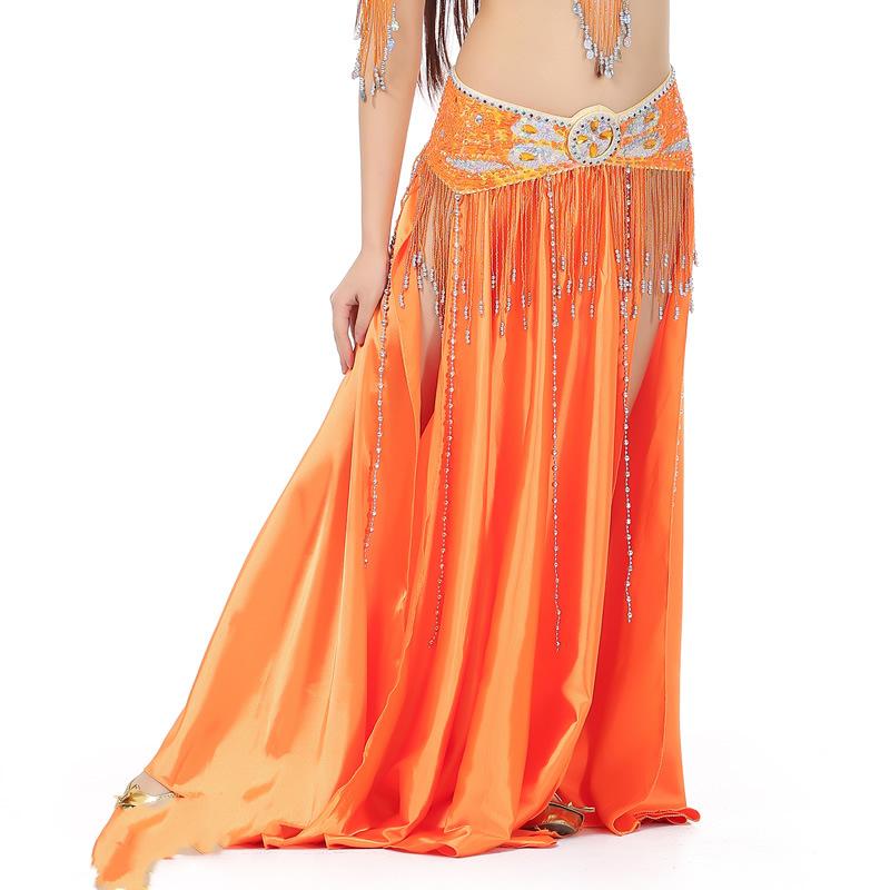 Double Slit Color Ding Skirt Belly Dance Big Swing Skirt Dance Skirt Belly Dance Stage Performance Skirt Color Shiny Skirt