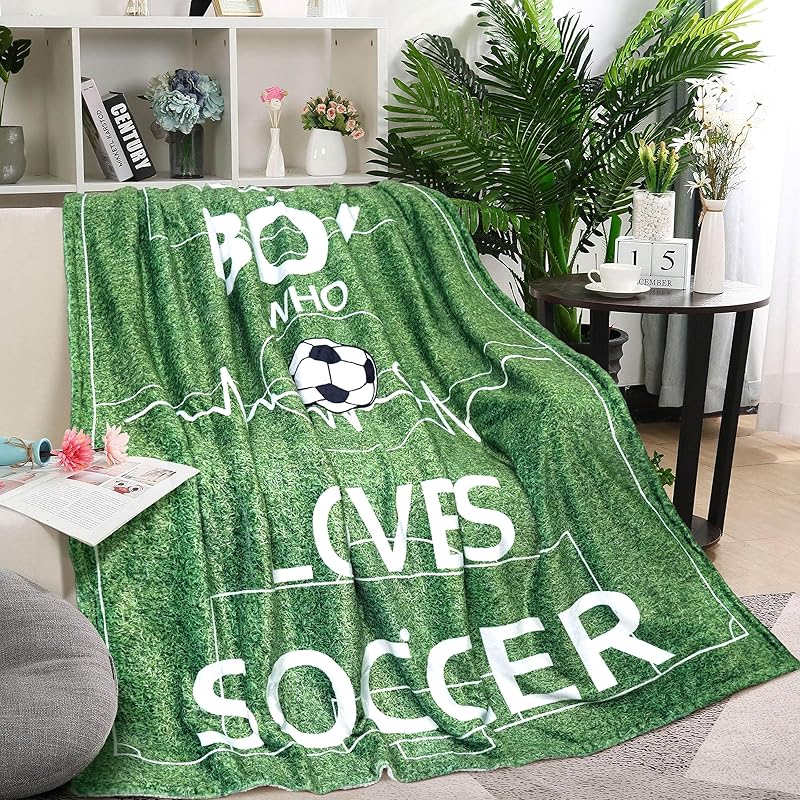 Football Blanket Gifts for Boys Girls Football Lovers, Green Football Throw Blanket Super Soft Travel Bed Sofa Blankets for Sport Fans Kids Adults