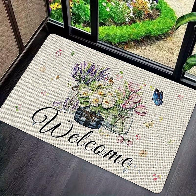 Rustic Wood Floral Throw Blanket Non Slip Floor Mat Butterfly Pattern Rug For Garden Door Entryway Decor