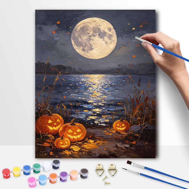 Digital Halloween Oil Painting Painting Art Coloring Painting Handmade Moonlight Lake Diy Home Decoration Painting