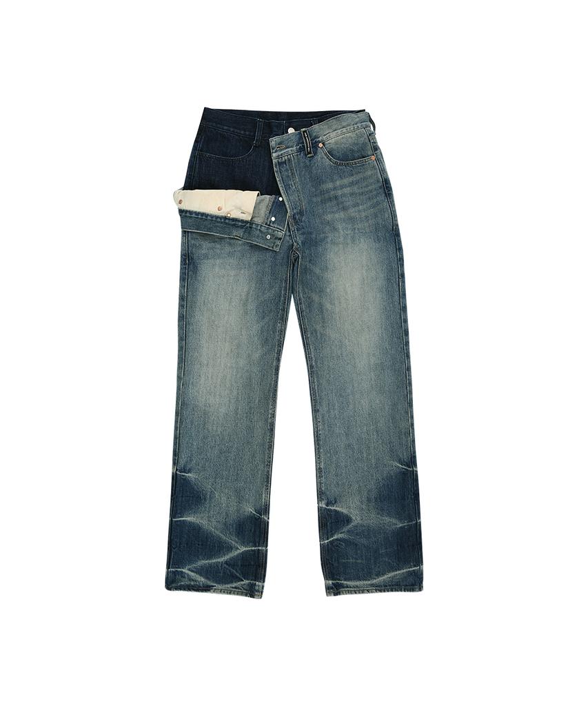 ADSB ANDERSSON BELL Unisex Asymmetric Layered Wide-Leg Jeans Apa871U(Blue)
