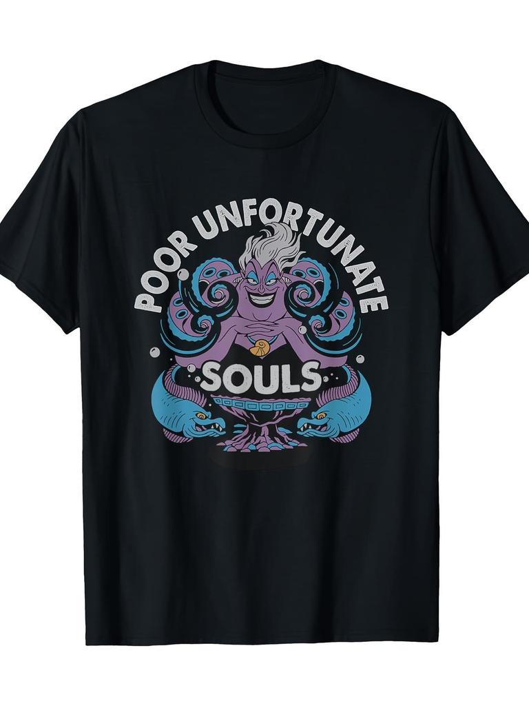 Official Little Mermaid Ursula Villain T-Shirt for Men & - Soft Black Crew Neck Short Sleeve Shirt with Driftwood Shark & Ursula Design, able for Them