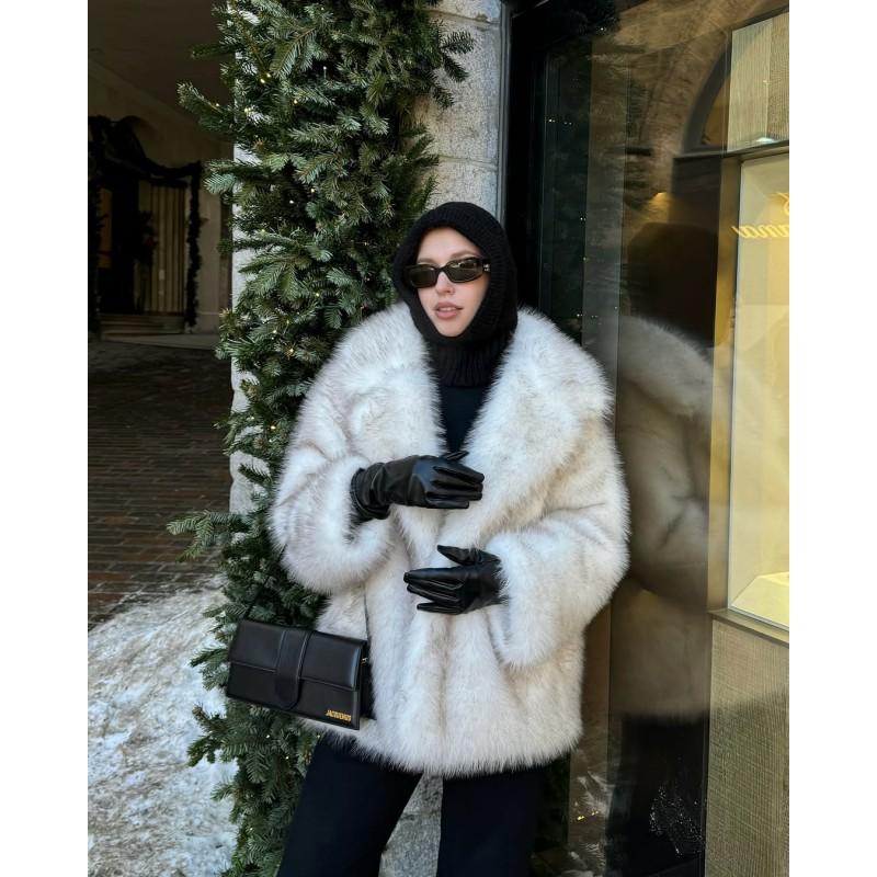 Short Faux Fur Coat Women Warm Winter Top Influencer Style Stand Collar Regular Sleeves