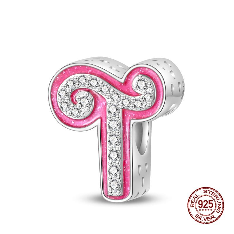 New In 26 Pink Pave A- Z Alphabet Beads Copper Love Letter Charm Fit Original 3Mm Charms Bracelet Bangle Fine Jewelry Gifts
