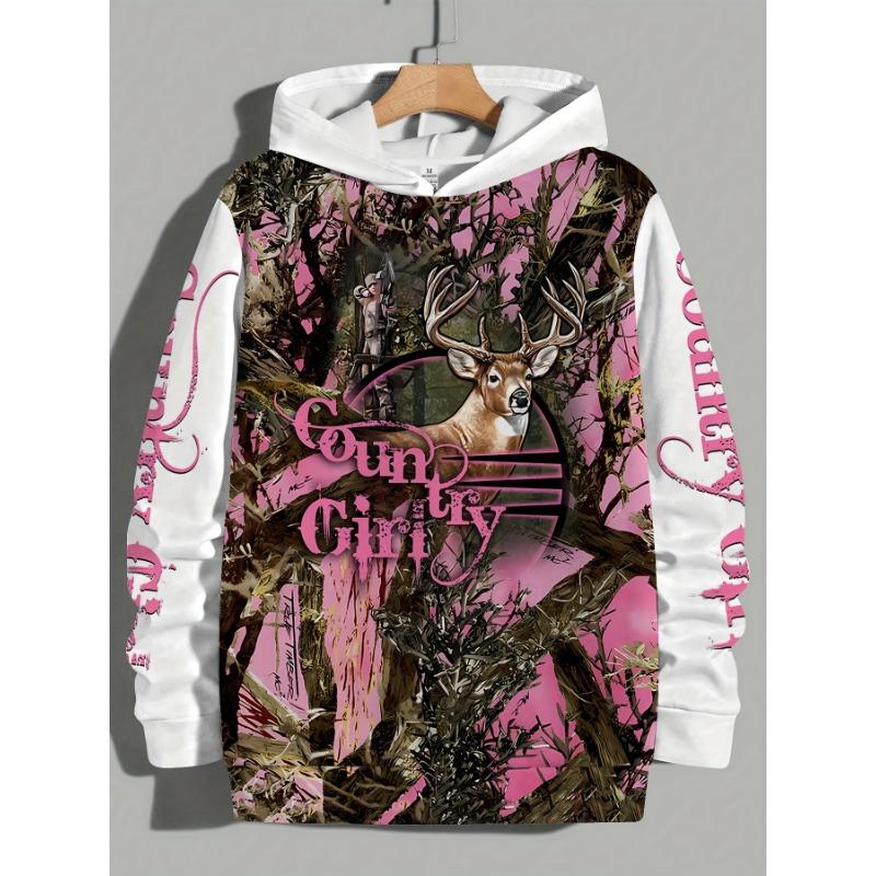 

A Hooded Sweatshirt Made of Knitted Fabric with Camouflage and Deer Patterns for a Casual Weekend Style 3XL