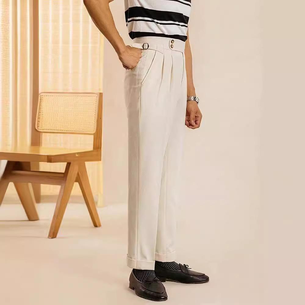 Men's All-Season Loose Fit Korean Style Straight Trousers - Solid Color Fashionable Casual Suit Pants
