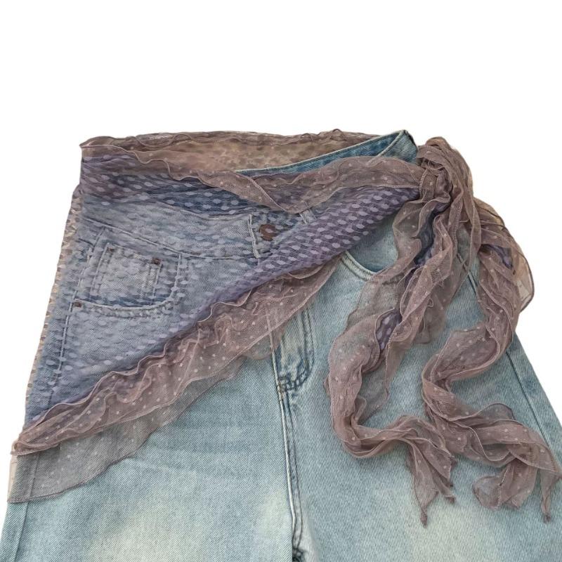 Silk scarf new versatile neck protection scarf irregular lace lace scarf scarf shawl triangle scarf waist tie