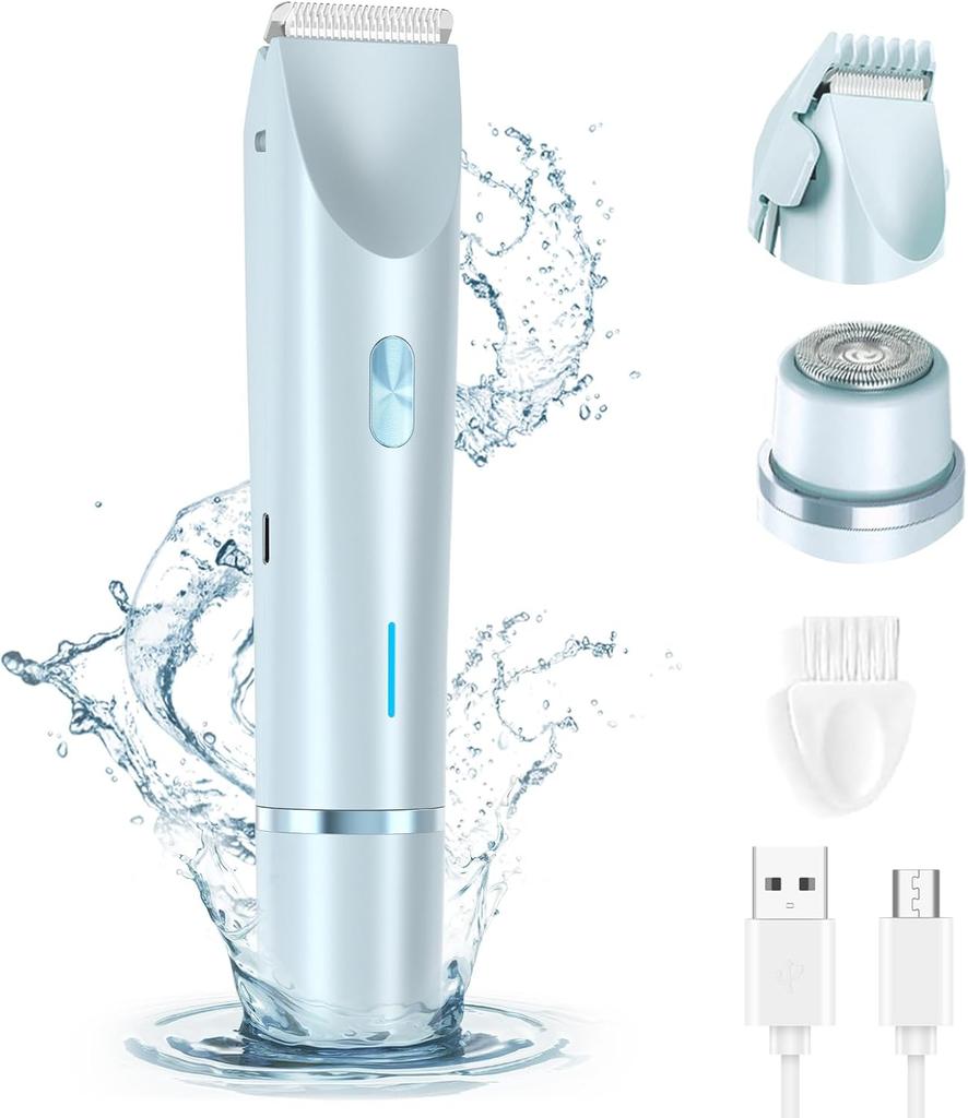 Electric Shaver for Women Waterproof Wet & Dry Hair Razors 2 in 1 Double Head Dual Bikini Hair Trimmer Detachable Head Shaver