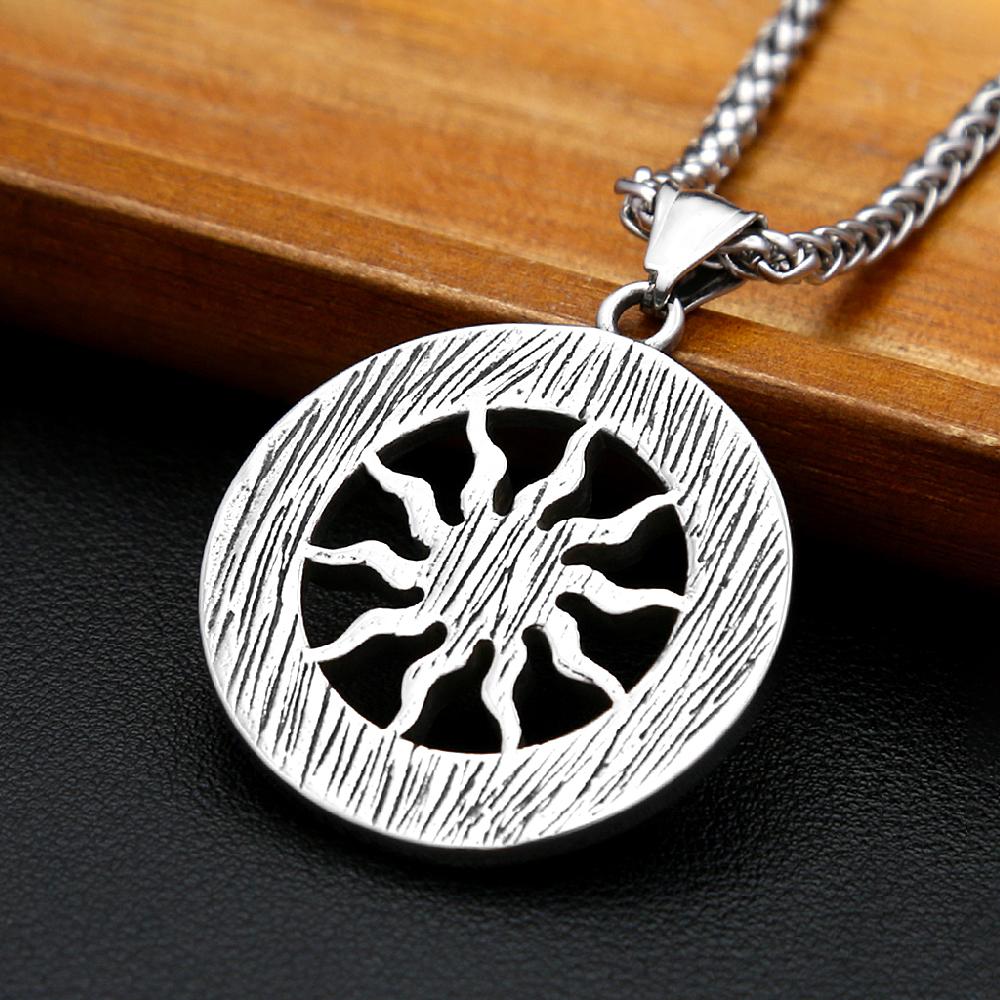 Vintage słońce bóg Apollo naszyjnik moda okrągły Nordic ze stali nierdzewnej Viking Rune naszyjnik mężczyźni biżuteria Amulet prezent