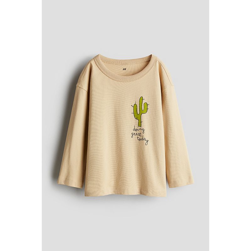 

HM Children s Clothing Boys T-shirt Autumn Leisure Style Fashion Plaid Simple Long Sleeve T-shirt 1243937 Beige/Horse 90/52