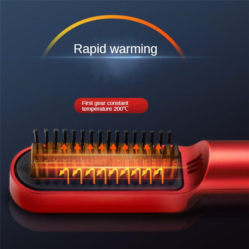 Beauty Wireless Hair Straightener Professional USB Hot Comb Quick Hair Heated Electric Straightening Curling Styling Tool,B