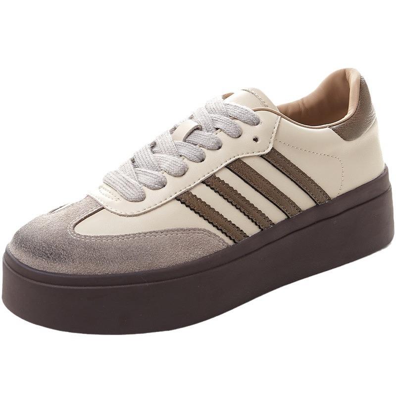 Plateau-Trainingsschuhe Damen Neu Leder Schnürung Herbst und Winter, Poliert und Alt Retro Sport- und Freizeitschuhe, Board Schuhe