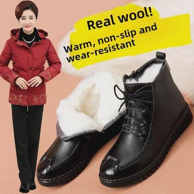 Bottes d'hiver chaudes antidérapantes en cuir pour femmes d'âge moyen et âgées