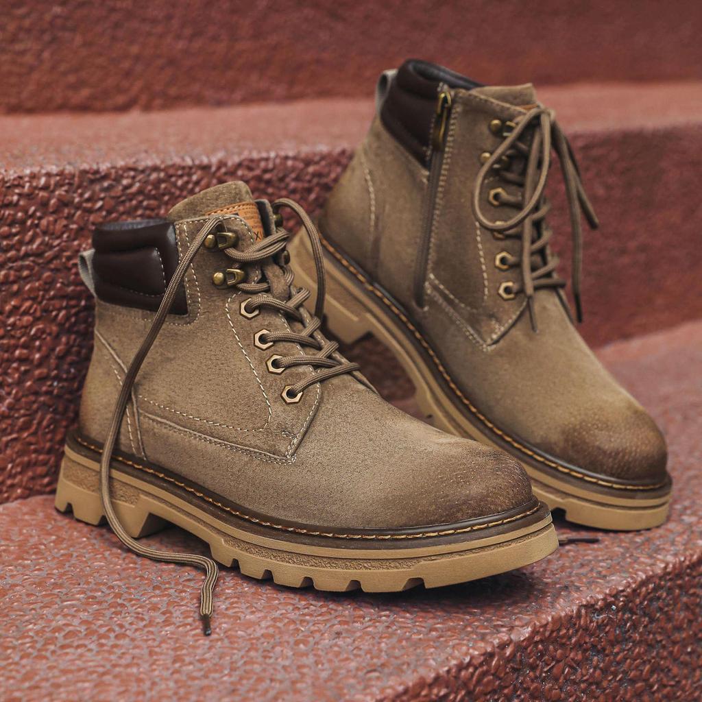 2024 Men's Genuine Leather Martin Boots: Breathable Autumn Workwear & Motorcycle Footwear for Mountaineering