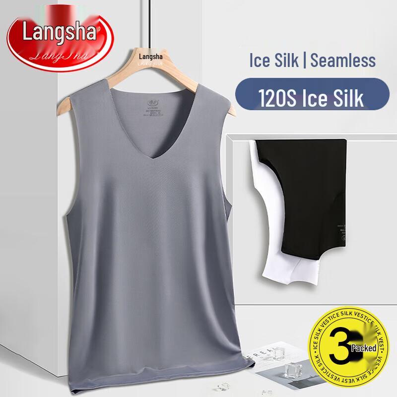 LangSha Men s Ice Silk V-Neck Tank Top 3-Pack XL