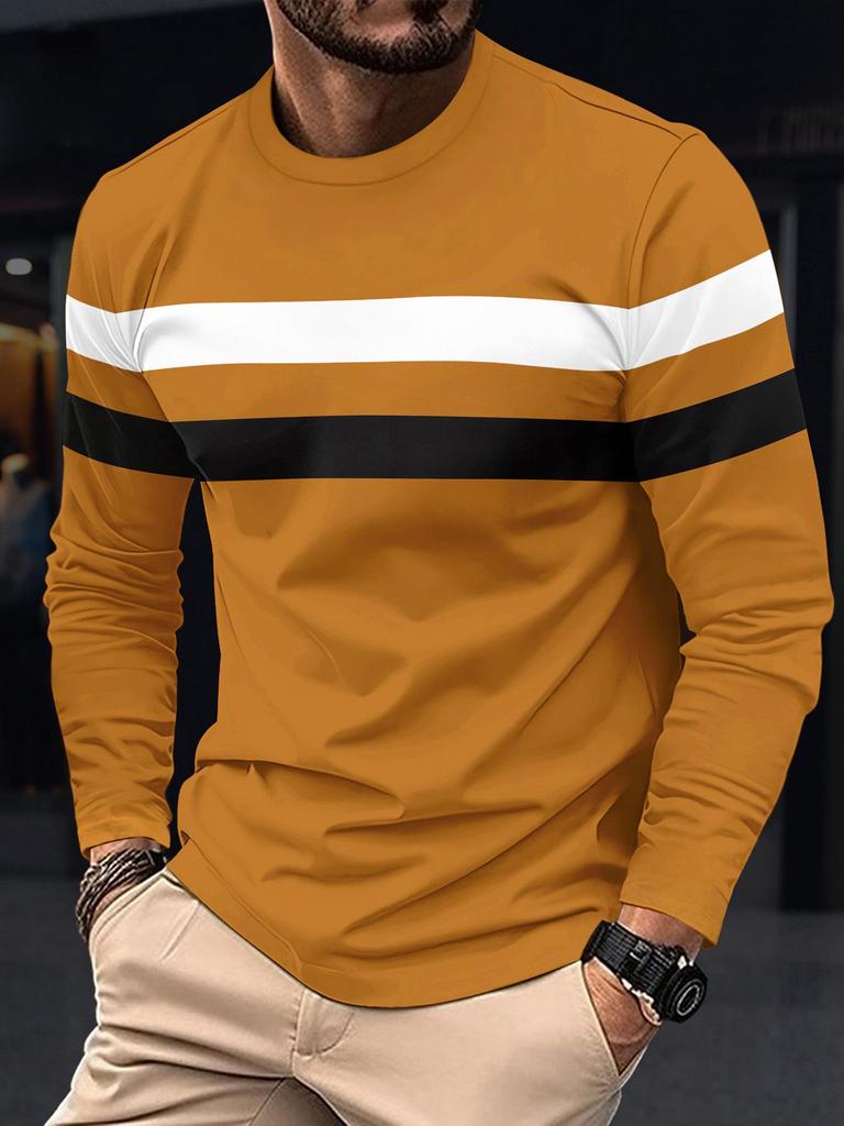 Men's Color Block Casual Round Neck Long Sleeve Sports T-shirt