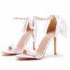 Elegant Pearl - Anklet High - Heel Sandals | Sexy Open - Toe Stiletto Heels with Bow, Ideal for Party & Wedding