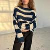 Women's Autumn Round Neck Long Sleeve Striped Sweater Fashion Casual Loose Street Women Outdoor Camping Vacation Style Top