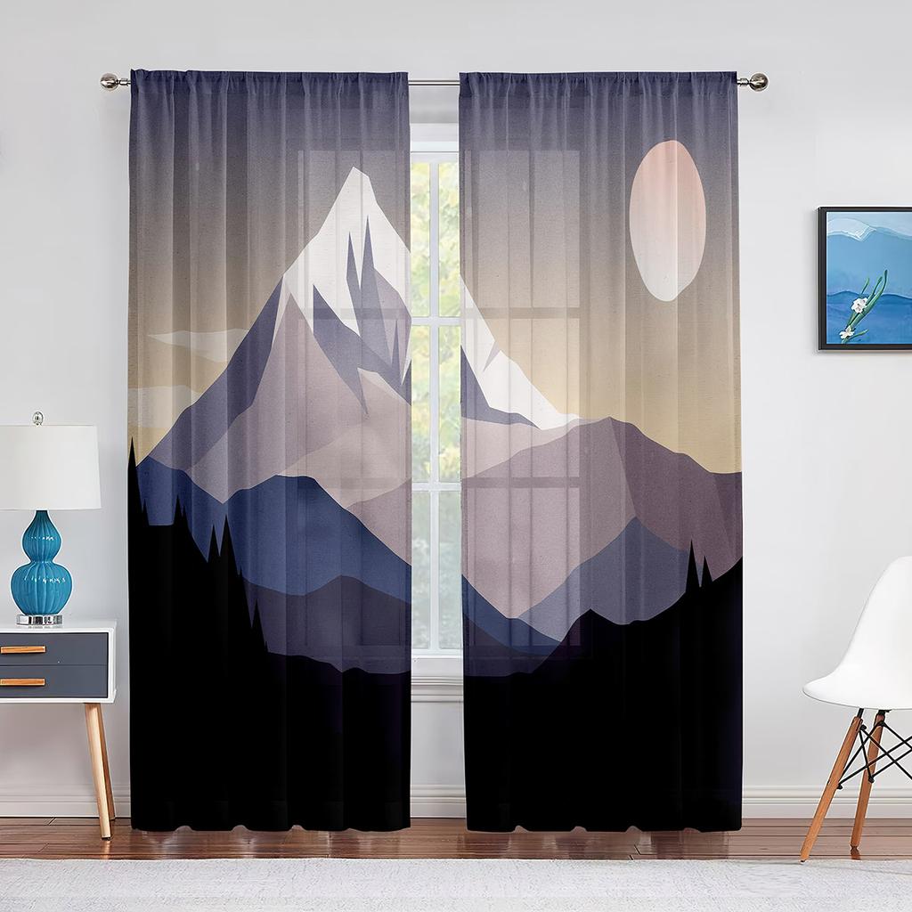 Geometric Mountain Modern Aesthetic Minimalist Pink Sheer Voile Curtains for Living Room Bedroom Decor Tulle Curtains Treatment