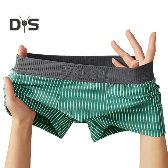 Men Boxer Underwear Mid-rise Striped Print Patchwork Color Thin Shorts Briefs Quick Drying U-convex Panties