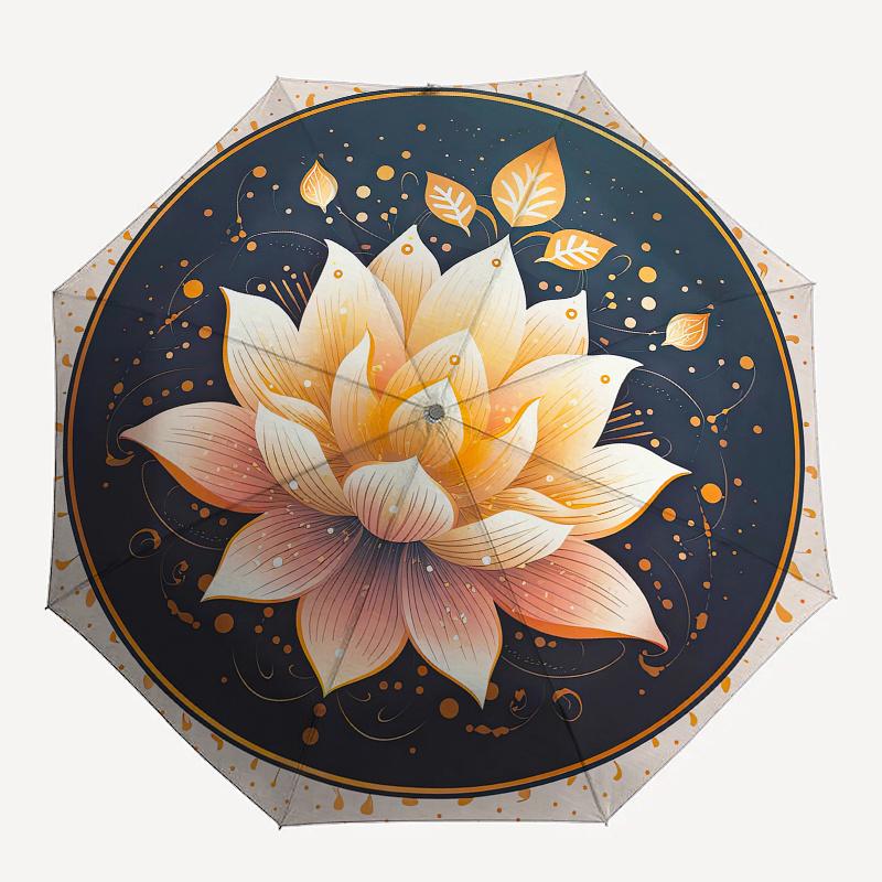 Elegant Lotus Flower Mandala Wall Art DecorUmbrellaPortable 3-Fold Compact Umbrella for Men & Women Gift