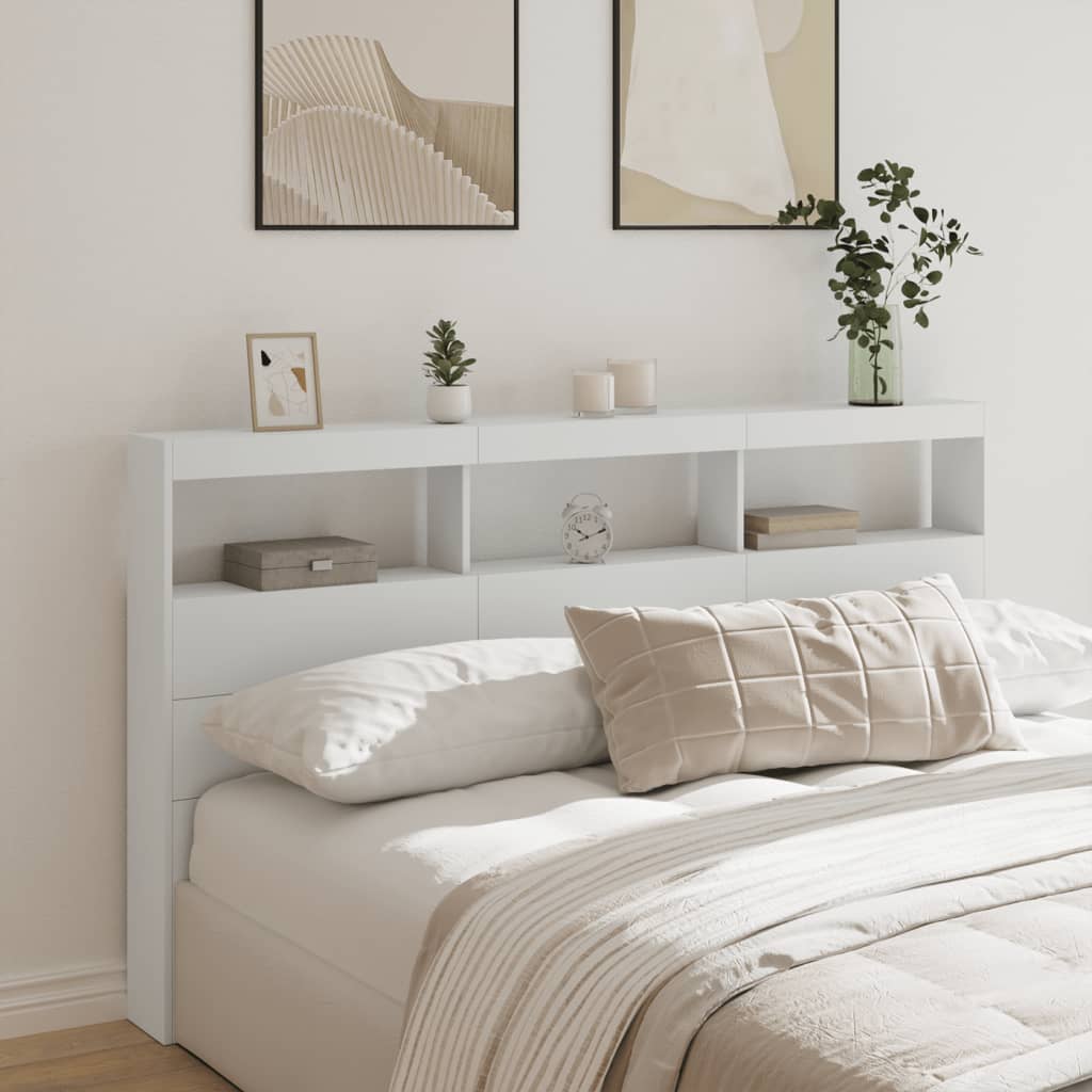 Vidaxl Bettkopfteil mit Regalen und LED-Beleuchtung, Weiß, 180X17X102 cm