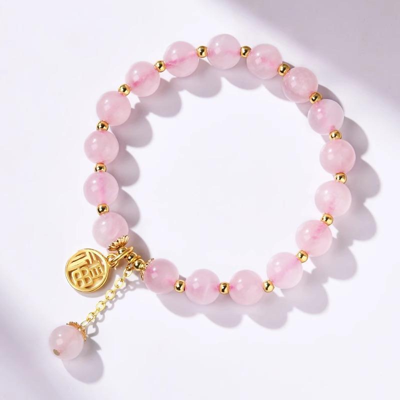 

Natural Pink Crystal Bracelet for Women, Strawberry Crystal, Light Luxury, Niche Exquisite Crystal Bracelet, New Gift Rose Quartz Fortune Charm
