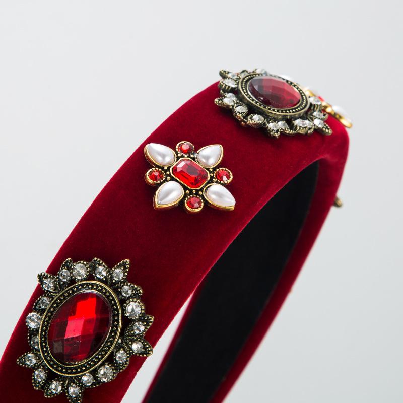 Women HairHoop Vintage Flannelette Inlaid Pearl Flower Headband Feminine High Quality Wide Edge Hair Accessories