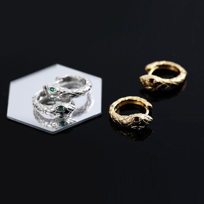Green Diamond Snake Earrings Versatile Fashion Trend Cobra Ear Buckle Retro Cold Wind Texture Snake Earrings