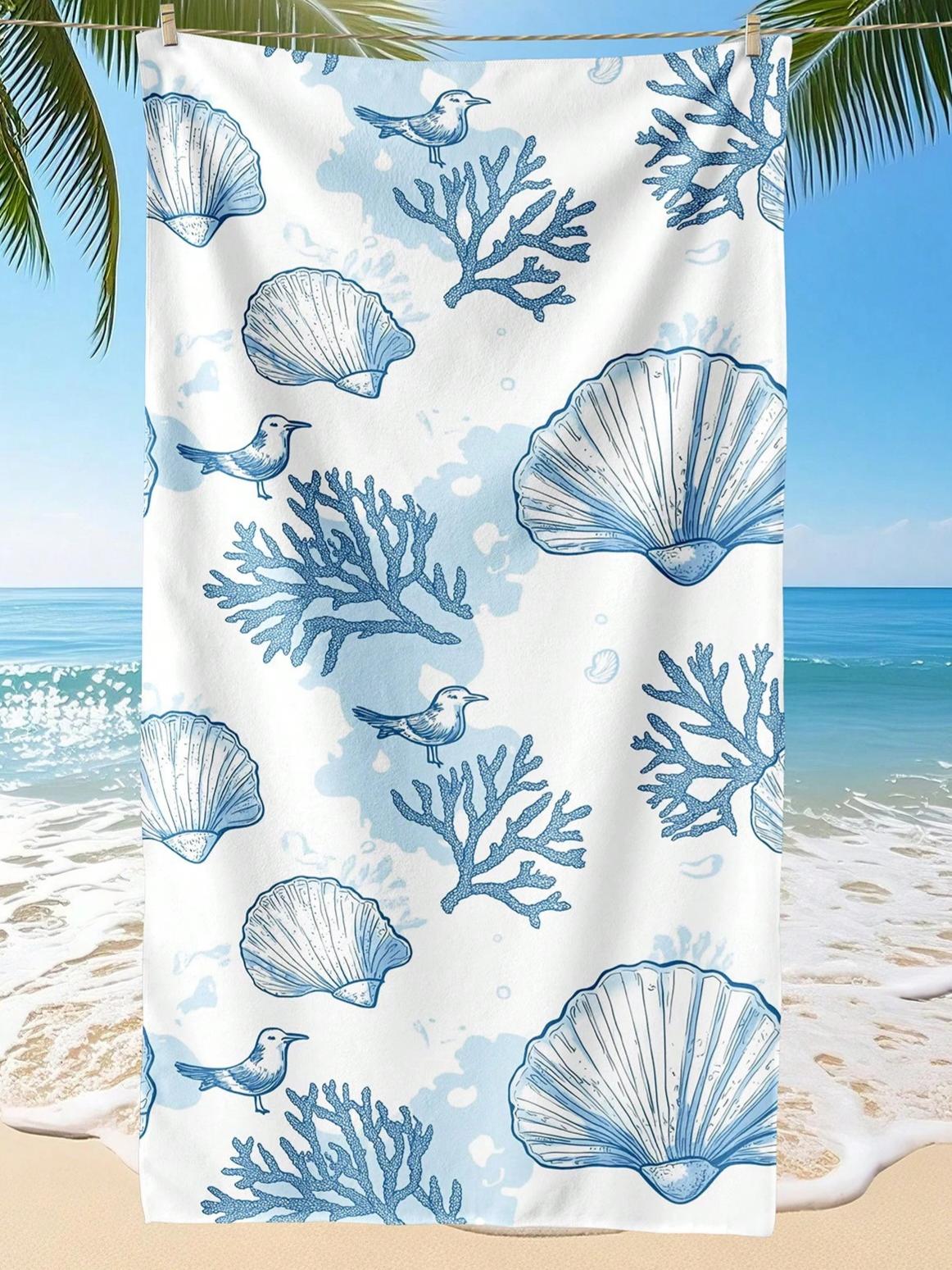 

1pc Shell Marine Life Microfiber Beach Towel, Super Absorbent UV Sand Windproof, Lightweight for Swim Yoga Travel Vacation W40*H60(CM)