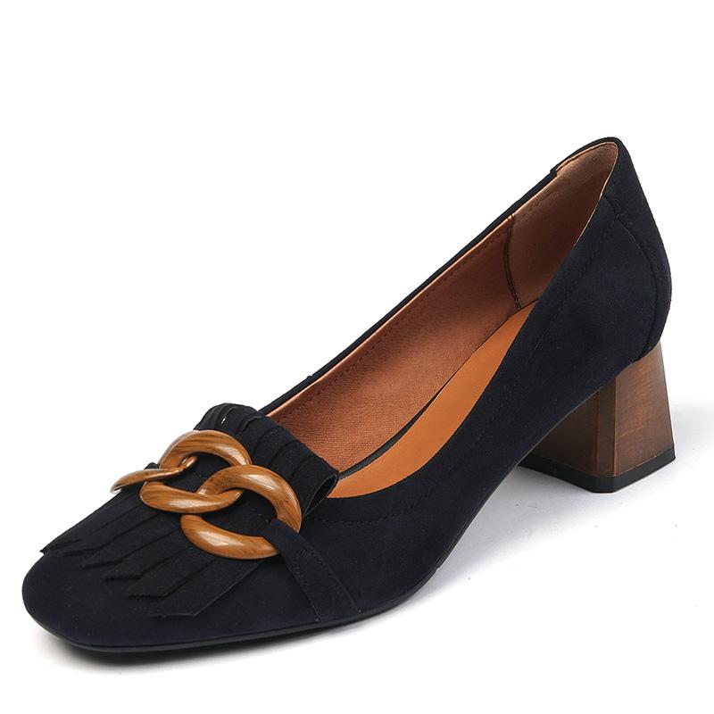 Size 33-43 New Arrived Women Real Leather High Heel Shoes for Women Fashion Square Toe Patent Leather Sheep Suede Pumps Footwear