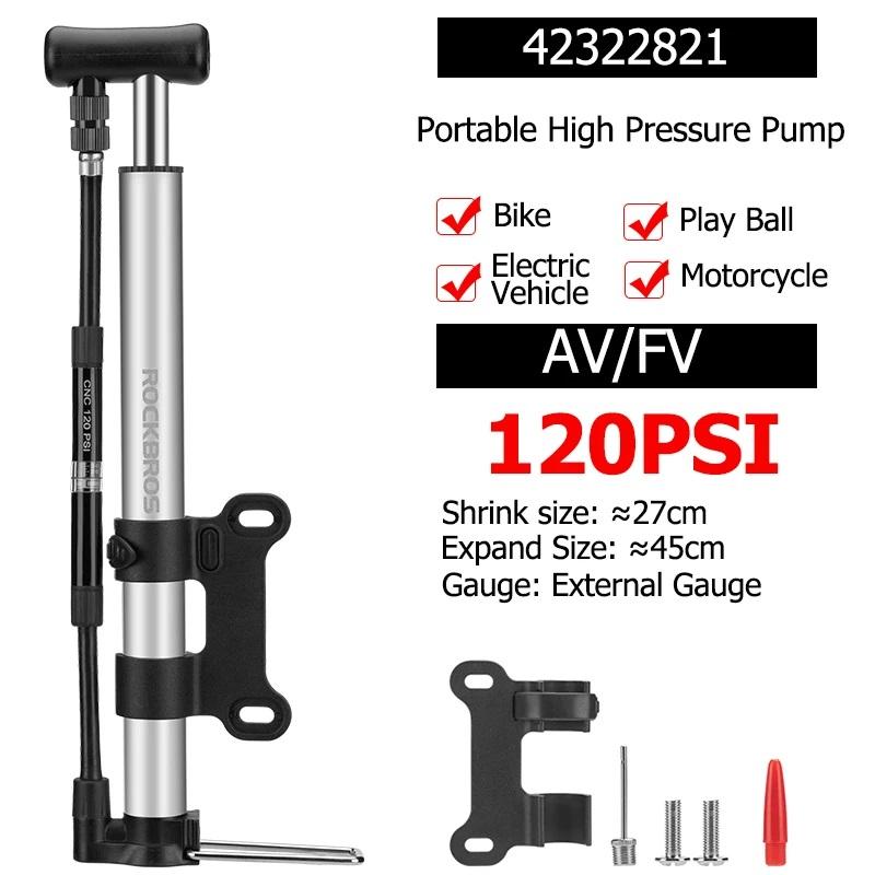 ROCKBROS 120Psi Велосипедный Насос Портативный Накачиватель Воздуха Велосипедный Насос С Манометром AV FV Шредер Преста Клапан Насос Велосипедные Аксессуары 42322821 Silver