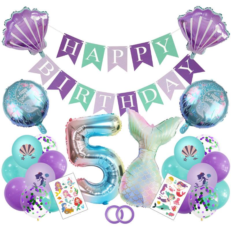 Mermaid Tail Balloons Shells ჰელიუმის ფოლგის ბურთი ზღვის ქვეშ წვეულების დეკორაციები ბავშვის შხაპი გოგონას დაბადების დღის წვეულება