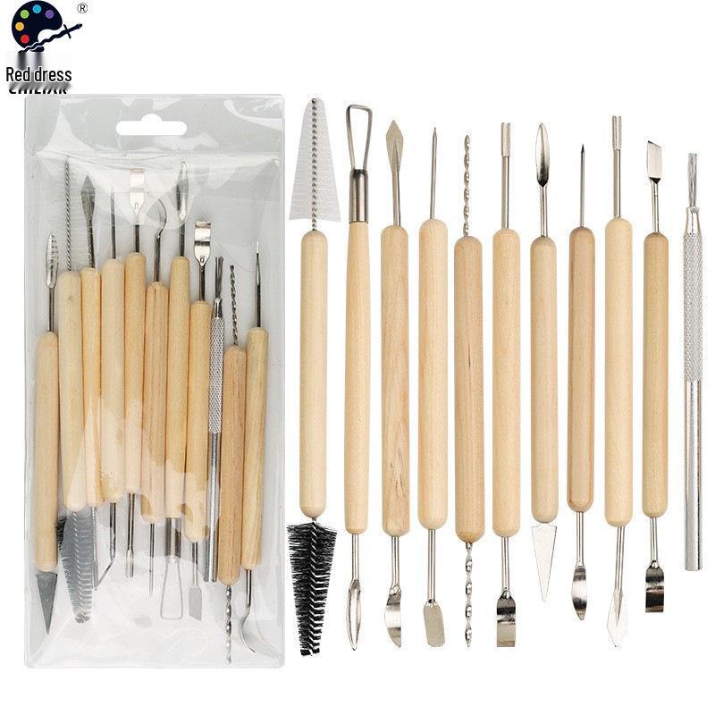 11-Piece Double-Ended Wooden Clay Sculpting Tool Set for Pottery and Polymer Art