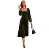 European and American Women's Clothing 2026 Autumn and Winter New French Retro Slim Square Collar A-shaped Skirt Long-sleeved Velvet Dress