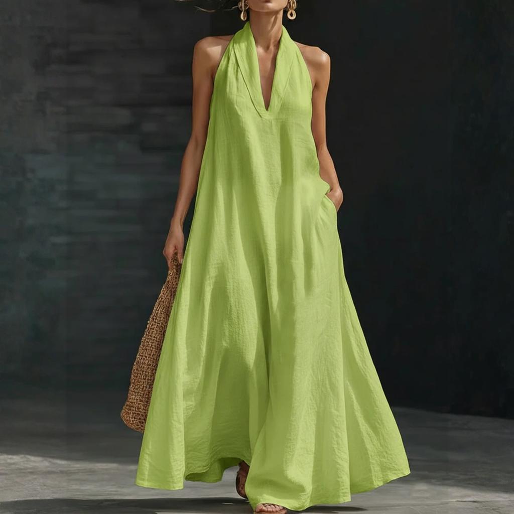 Women's Dress Casual Flowy Dresses V-neck Vocation Boho Beach Sundress