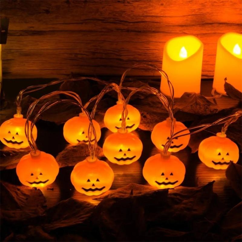 1pc 20LED Orange Flat Hollow Halloween Pumpkin Lights String Battery Powered Suitable For Home Party Garden Yard Halloween Decor